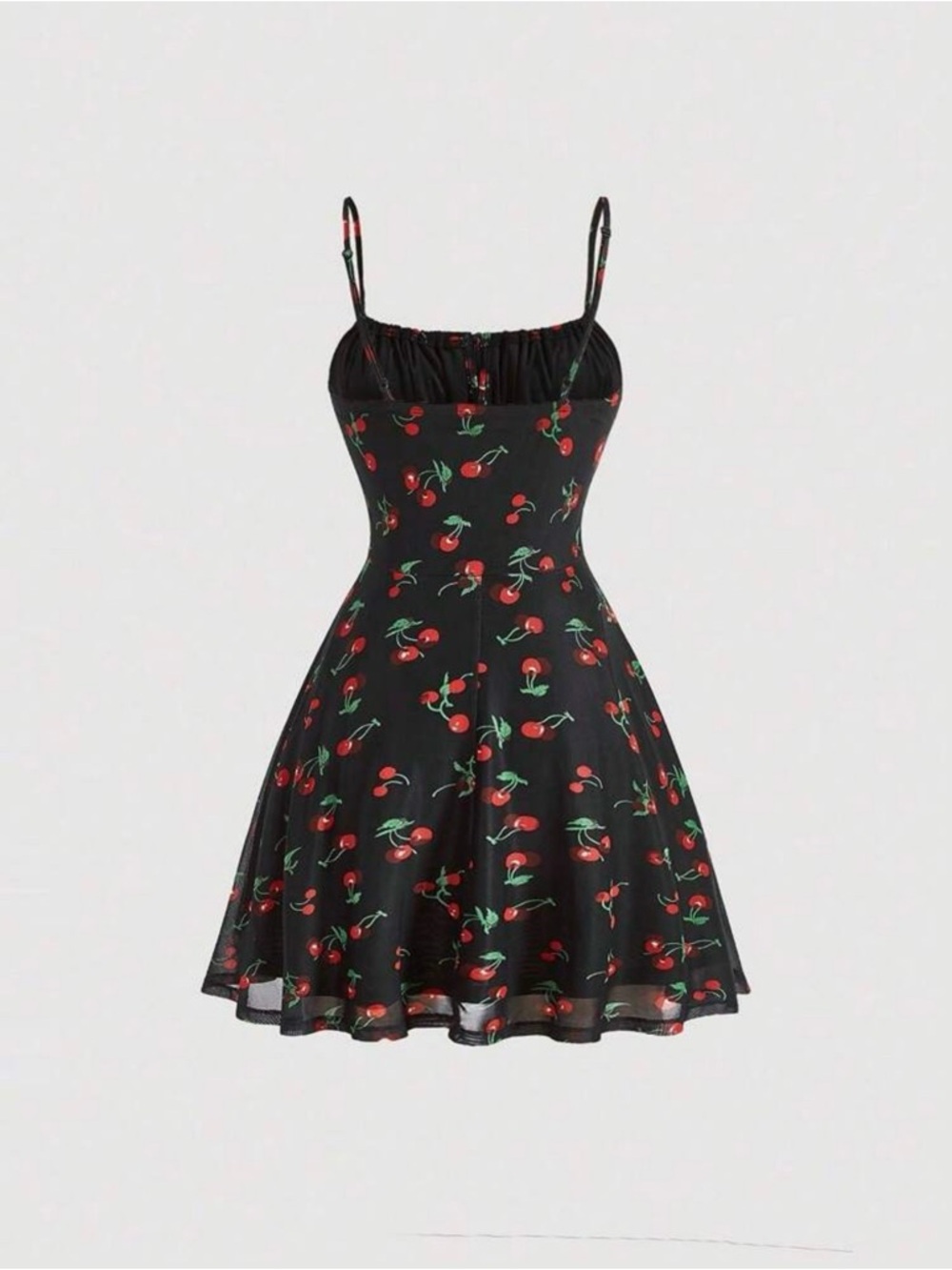 Black Mini Dress with Red Cherry Print
